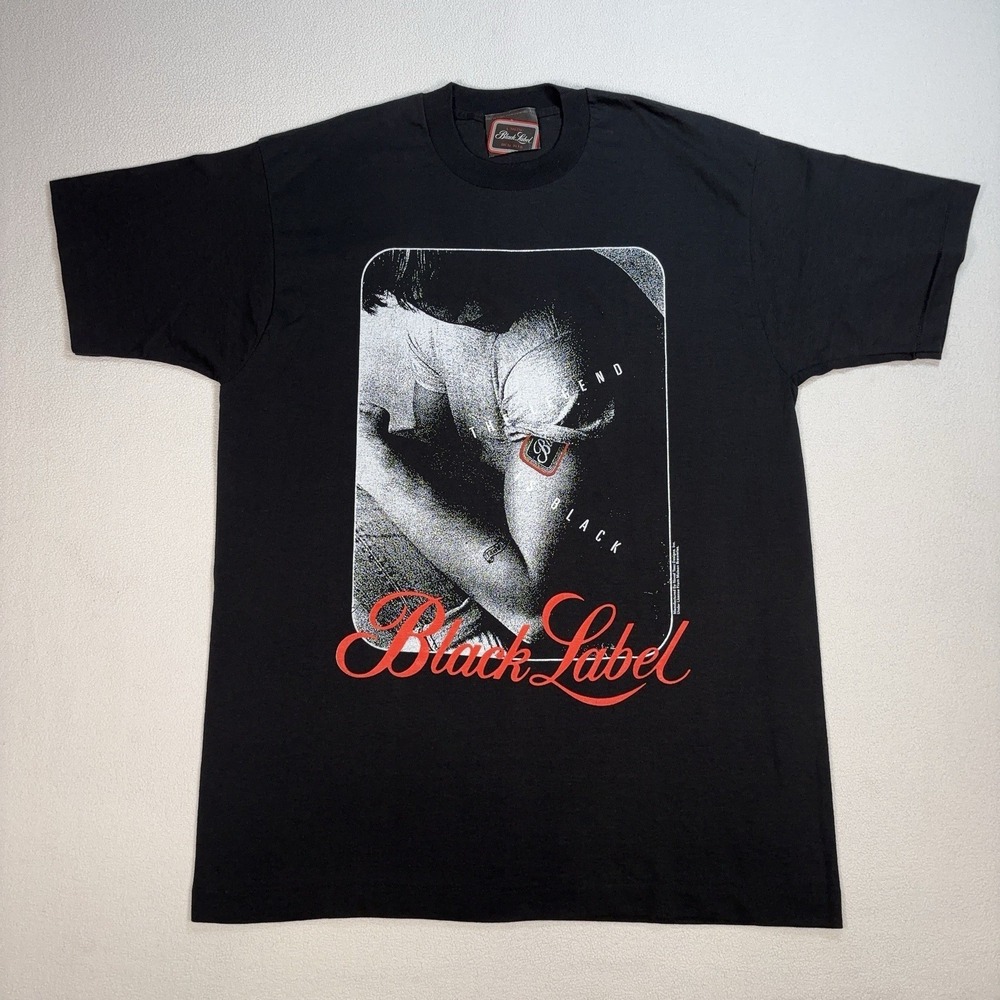 VTG Carling Black Label Beer Single Stitch T-Shirt Men's XL Black Novel Teez